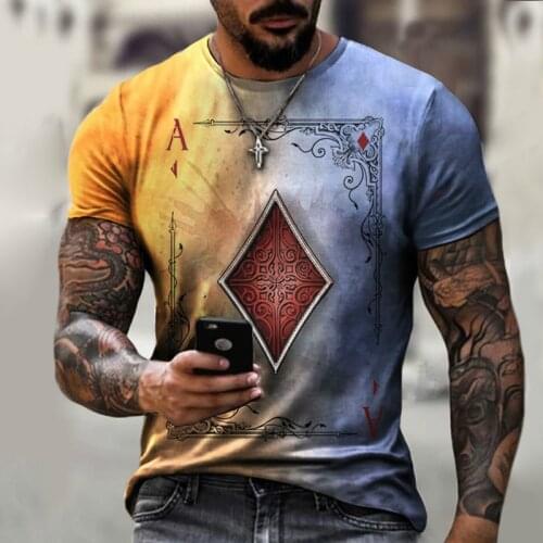 2021 Summer Street Fashion Playing Cards Lattice Square A 3D T-Shirt Mens Large Size Casual Short Loose Pullover T-Shirt