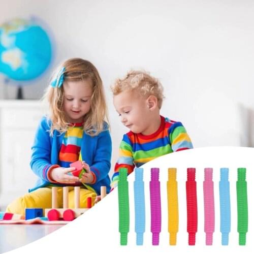 5pcs Hot Colorful Plastic Pop Tube Coil Children' S Creative Circle Toys Early Development Educational Folding Toy Color Random