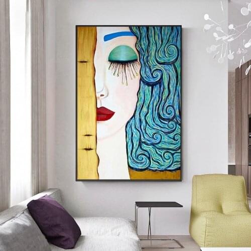 Abstract Kiss Tear Canvas Poster By Gustav Klimt Famous Canvas Paintings Modern Art Cuadros Wall Pictures for Living Room Decor
