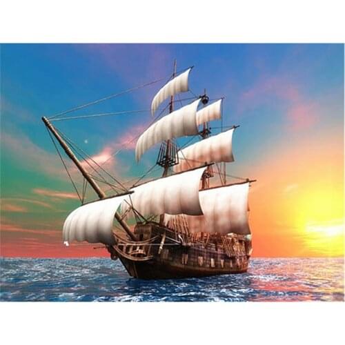 ARMYQZDIY 5D Diamond Painting Sailboat Diamond Art Embroidery Sea View Cross Stitch Full Round/Square Drill Home Decor Manual Gi
