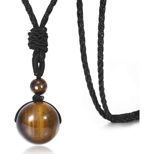 Beaded Pendant Necklace for Men Women Natural Yellow Tiger Eye Stone Lucky Blessing Healing Stone Charm Chain LON12