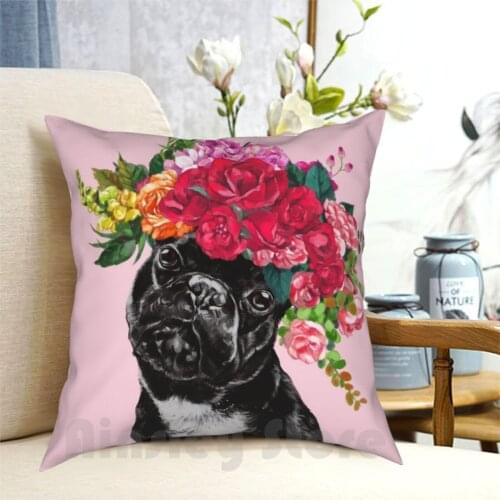 Rose Flowers Crown French Bulldog In Pink Pillow Case Printed Home Soft Throw Pillow Animal Animals Cute Adorable