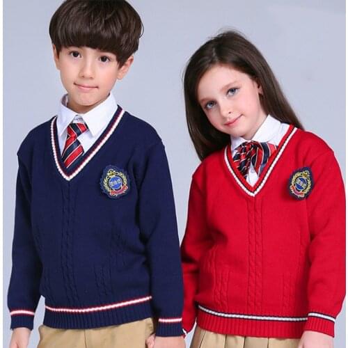 Children Boys Girls Sweaters Pullover 2018 Winter V-Neck Kids Knitwear Coats School England Style Toddler Tops Toddler Clothing