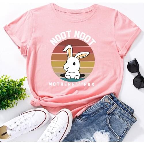 Funny Cute Animal Rabbit Bunny Shirt Women Short Sleeve Summer Cotton T-Shirt Graphic Tee Shirt Top Animals Lover Gift Zoo Tees