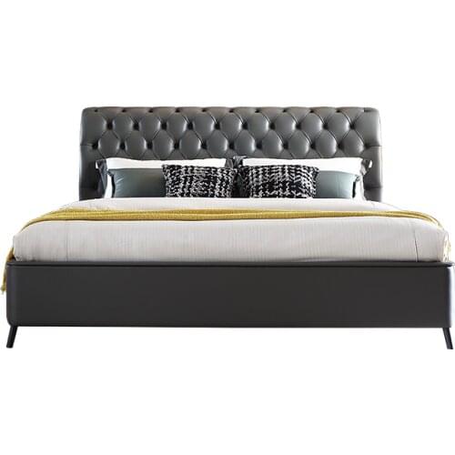 Italian light luxury modern leather double bed master bedroom high-end solid wood bed extremely simple designer furniture