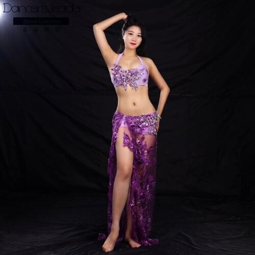 2020 New Belly Dance Performance Costume Performance Costume Split Long Skirt Sexy Belly Bare Beginner Team Wear Competition Set