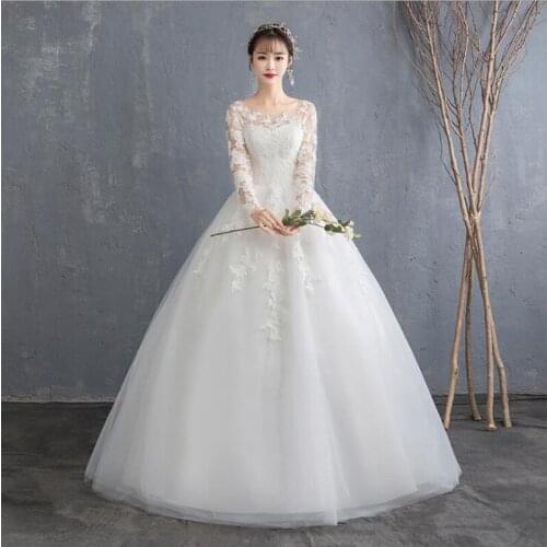 2019 New Illusion Long Sleeves Lace Wedding Dress Organza and Tulle Appliques floor lengthElegant Wedding Bridal Gowns