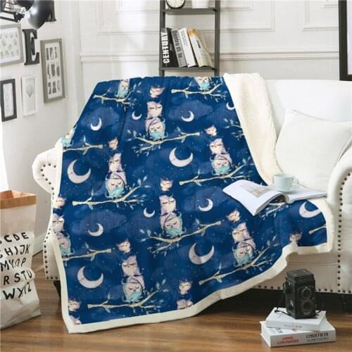 Cute Cartoon Owl Moon Throw Blanket Sofa Bed Super Soft Warm Winter Plush Sherpa Fleece Bedspread For Children Adults Beds Cover