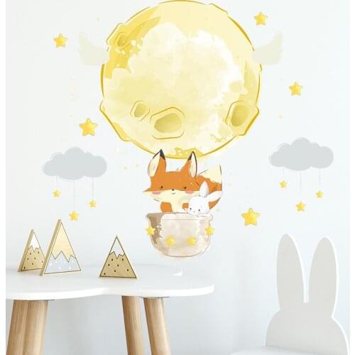 Cute fox and bunny wall sticker child kids room Bedroom home decoration wallpaper living room background Art Beautify stickers