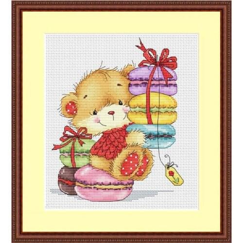 New Product Precision Printing Cross Stitch A3302 Bear Gift Macaron Cartoon Dessert Hand Embroidery Kit Small Picture