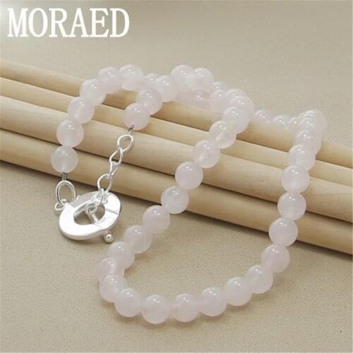 New 925 Silver Pink Pearl Beaded Necklace Ot Buckle Fashion Jewelry Women Necklace Fine Jewelry