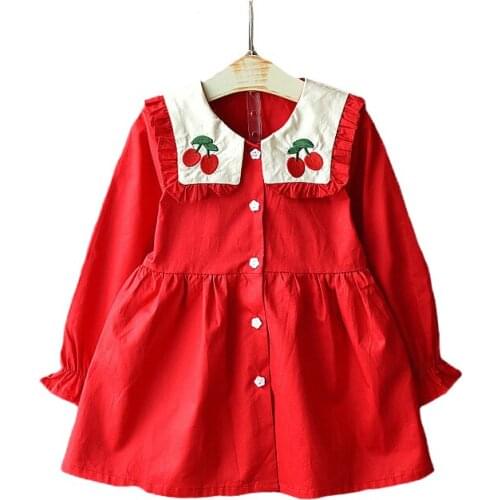 Lovely Girls Dress Spring Cartoon Little Cherry Home Casual Style Dresses For Girl Kids Clothes Children Birthday Present