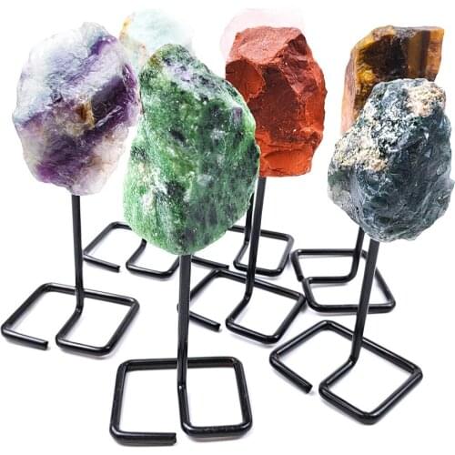 Natural Raw Quartz Iron Stand Figurine Rough Amethyst Obsidian Statue Healing Crystal Stone Crafts Modern Minimalist Home Decora