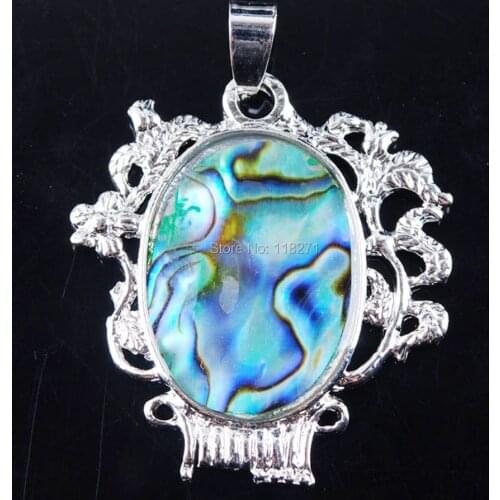 WOJIAER New Zelanian Abalone Shell Pearl Green Gem Bead Pendant Jewelry PN784