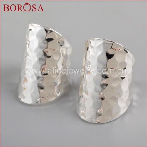BOROSA 10PCS Gold Color Silver Color Brass Ring Blank With Decorative Pattern Ring Settings for Jewelry PJ029