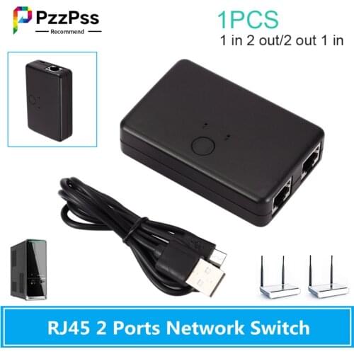 PzzPss 2 Ports RJ45 CAT6 LAN HUB Network Switch Box Selector For Laptop 2 In 1 Out Ethernet Network Cable Splitter Connector