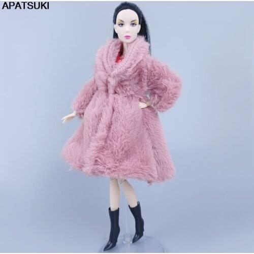 Pink Winter Fur Coat Jacket Overcoat for Barbie Doll Outfits Clothes for 1/6 BJD Dolls Accessories Toys For Children DIY Gift