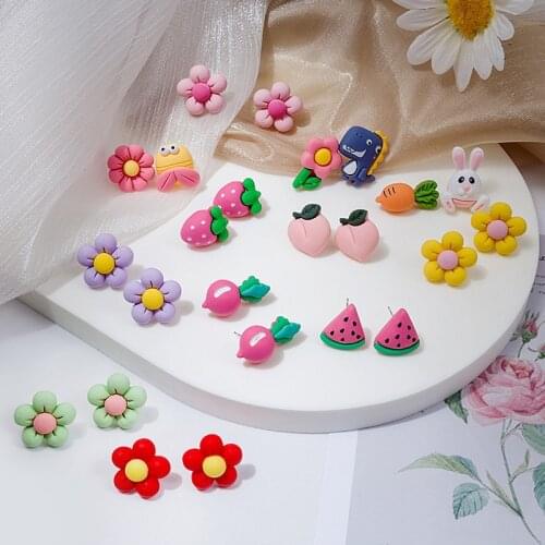 Cute Mini Cartoon Strawberry Radish Shaped Earrings For Women Girls Fashion Lovely Flower Rabbit Stud Ear Jewelry Party Gifts