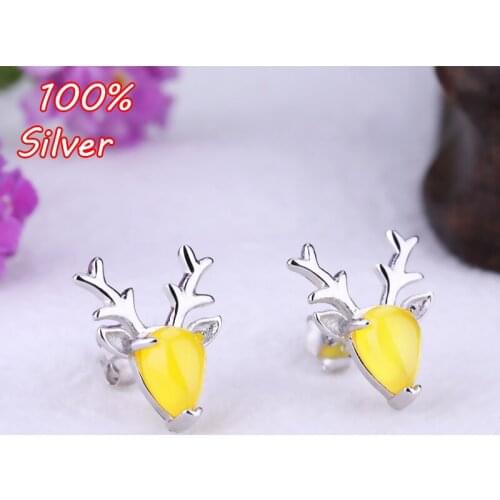 4*7mm 925 Sterling Silver Color Platinum Plated Deer Earrings Blank Inlaid Amber Wax Earrings for Women DIY Jewelry