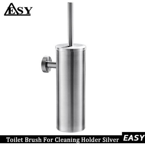 Toilet Brush for Cleaning Black Color with Stainless Steel Wall Mounted Brush Holder Chromed Finish