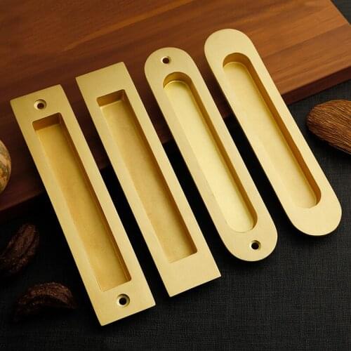 Solid Brass Hidden Door Handles Recessed Pull Sliding Door Handles Bedroom Door Cabinet Handle Furniture gold Handle Hardware