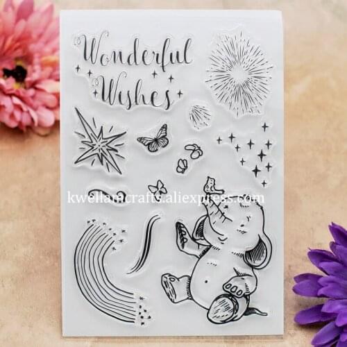 Elephants Star Wonderful Wishes Scrapbook DIY photo cards rubber stamp clear stamp transparent stamp 10x15cm KW7110902