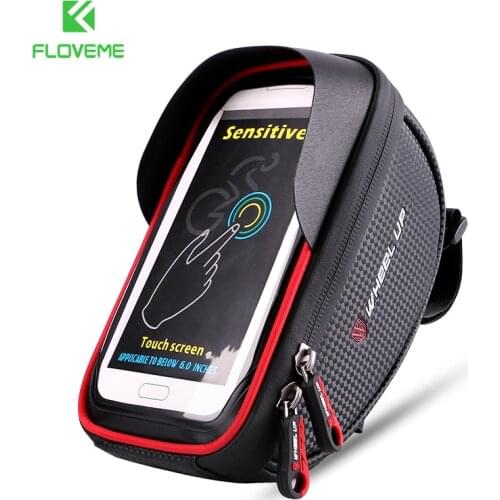 6.2inch PU Leather Bicycle Bike Phone Bag Zipper Pouch Handlebar Waterproof Cycling Bag Large Capacity Touch Screen Phone Holder