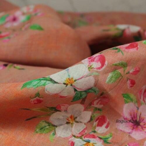 Original design Flower series printed pure ramie fabric, high quality linen fabric