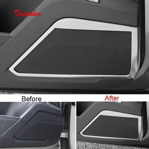 Tonlinker Interior Car Door Speaker Cover sticker for Volkswagen T-ROC 2018-19 Car styling 4 PCS Stainless steel Cover sticker