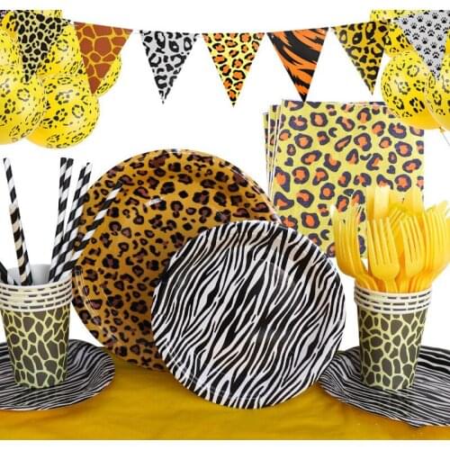 Fun Leopard Party Tableware Holiday Birthday Table Layout Pull Flag Paper Plate Cup Straw Tablecloth Decorations Scene Layout