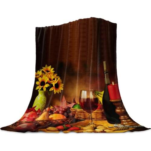 Vintage Country Style Fruit Food Wine Blankets for Beds Home Bedspread Travel Flannel Blanket Throw Blanket for Sofa