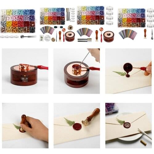 Vintage Wax Seal Box Kit Stamp Spoon Set Sealing Beads Wedding Packaging