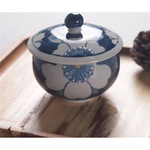 Japanese tea water cup ceramic hand-painted teacup underglaze color belt cover cooking cup tea ceremony tureen teaware