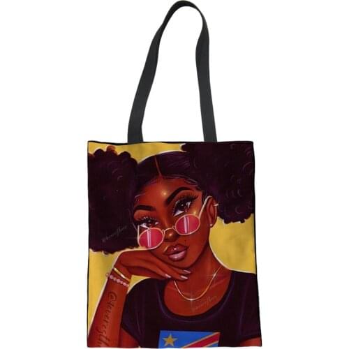 NOISYDESIGNS Beauty African Girls Print Women Canvas Bag Fashionable Shopping Bag Tote Lady Reusable Large Shopper Bolsa