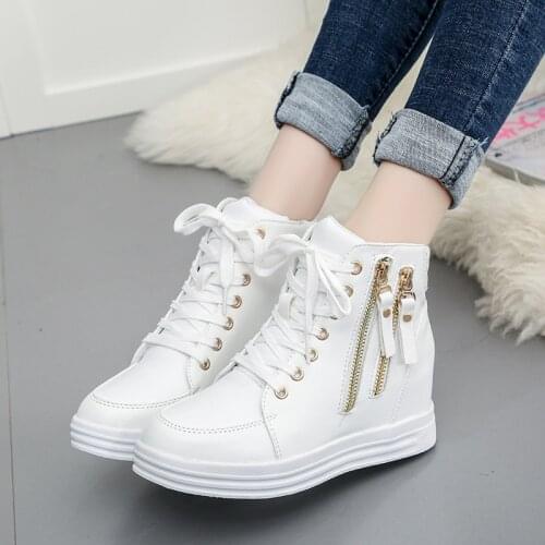 New Women Shoes 2020 Fashion Zipper Wedge Women Sneakers High Help Solid Color Ladies Casual Shoes Flat Lace-up Shoes
