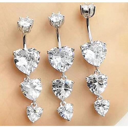 Heart crystal 925 silver Belly navel button Ring Body Piercing jewelry for women anti-allergy