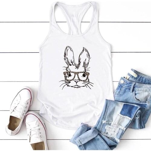 Women Sleeveless Cute Vest Top Ladies Graphic Plus Size Camiseta Tirantes Mujer Rabbit Leopard Glasses Frame Printing Tank Top