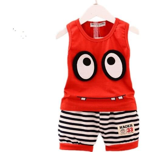 Baby Boy Girls Cotton Clothes Summer Children Cartoon O-Neck Vest Stripe Shorts 2Pcs/sets Infant Kids Fashion Toddler Tracksuits