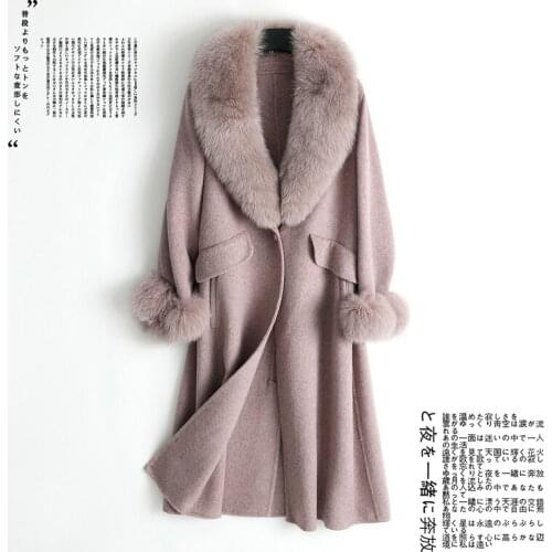 Winter 2020 Jacket Women Fox Fur Collar Real Wool Coat Female Jacket Double Side Cashmere Woolen Coats Korean Jacket MY en s