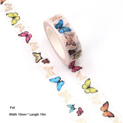 1PC 15MM*10M Foil Colorful Butterfly washi tape Masking Tapes Decorative Stickers DIY Stationery School Supplies