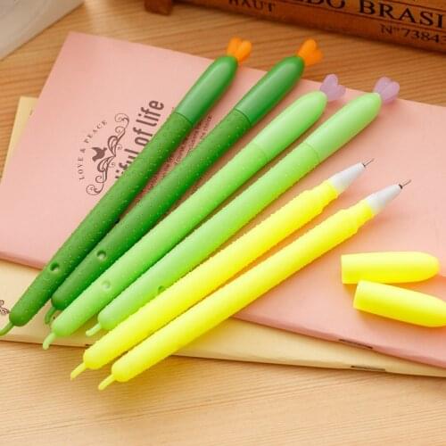 24 Pcs Korea Creative Cucumber Gel Pen Stationery Cute Cartoon 0.38mm Black Soft Kawaii School Supplies Papelaria Canetas