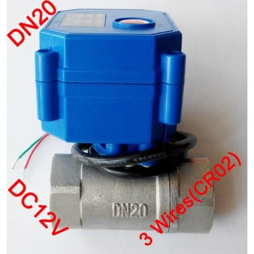 3/4" Mini electric valve 3 wires(CR02), DC12V motorized valve SS304, DN20 electric motor valve for brewry
