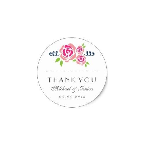 3.8cm Rustic Pink Roses Wedding Thank You Sticker