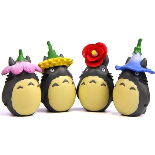 4pcs/lot My Neighbor Totoro Kiki Kikis Delivery PVC Cat Action Figure Doll Flower Gardening Home Decor Resin Plastic Model