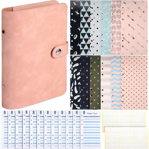 49Pcs A6 PU Leather Notebook Binder Includes 6 Rings Binder Cover,12 Budget Envelopes System,Expense Budget Sheets and 24 Labels