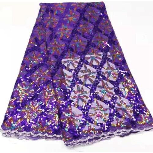 African Lace Fabric With Sequins Embroidery in Purple 2021 High Quality French Lace Material For Nigeria Wedding Party 5Yards