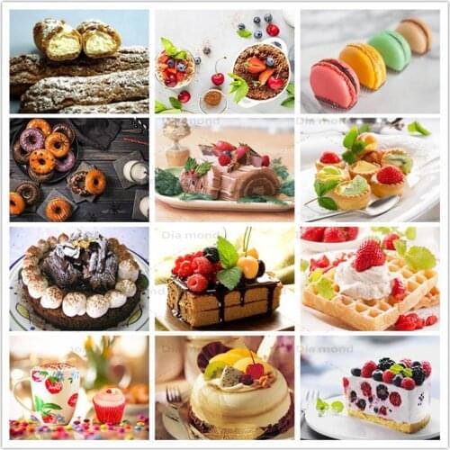 5D DIY Diamond Embroidery Cake Diamond Painting Dessert Food Macaron Cross Stitch Mosaic Handmade Painting Home Decoration