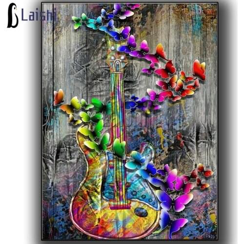 Diamond Painting Kit, Full Diamond Embroidery, Round Square Diamond Mosaic,abstract Butterfly Guitar Art Cross Stitch Stickers