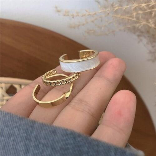 AOMU New 3pcs/set Vintage White Enamel Colorful Round Metal Geometric Twist Open Adjustable Rings for Women Girl Jewelry Gifts