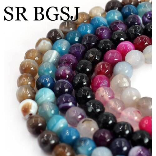 Free Shipping 10mm Jewelry Accessories Faceted Stripe Agat Onyx Round Natural Stone DIY Beads 15inch